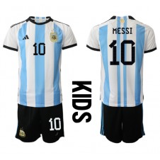 Argentina Lionel Messi #10 Hemmaställ Barn VM 2022 Korta ärmar (+ Korta byxor)